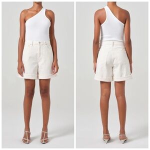 Agolde Dame High Rise Baggy Cuff Short In Fortune Cookie Cream Denim‎ Size 29